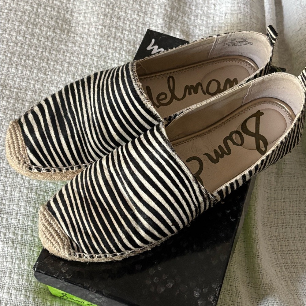 Sam Edelman Black and White Striped Espadrilles